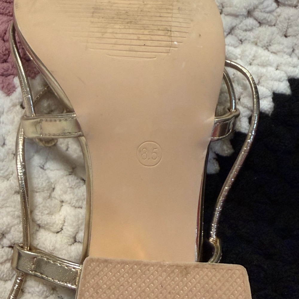 Metallic Gold Strappy Block Heel Sandals - Women's